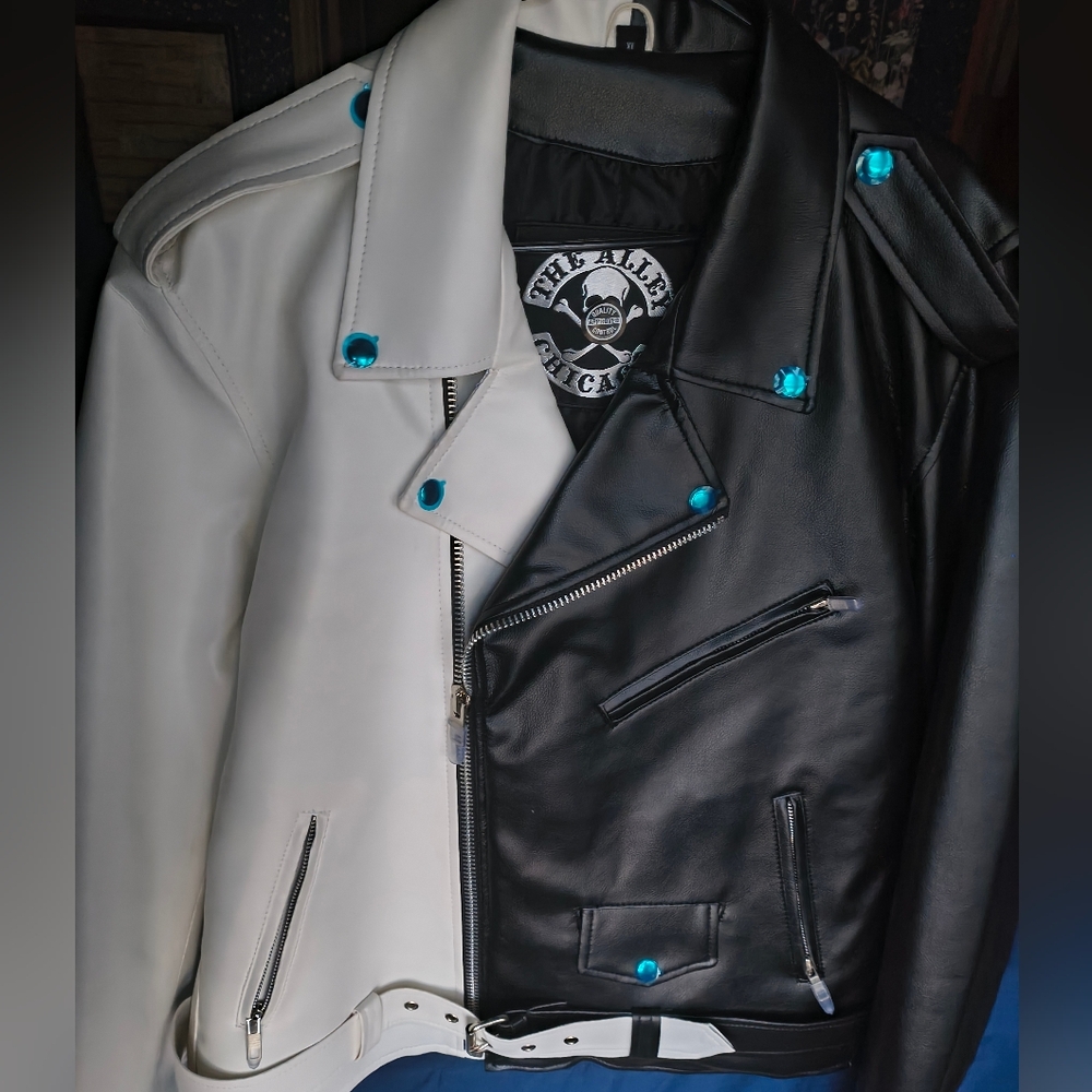 Biker Jacket - Black & White Faux Vegan Leather